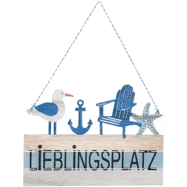 Maritimes Türschild LIEBLINGSPLATZ Natur blau weiß mit Möwe & Anker - Foto 1