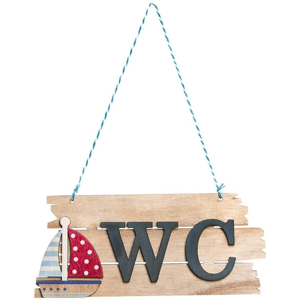 WC-Schild aus Holz zum Aufhängen mit Segelboot-Motiv - Foto 1
