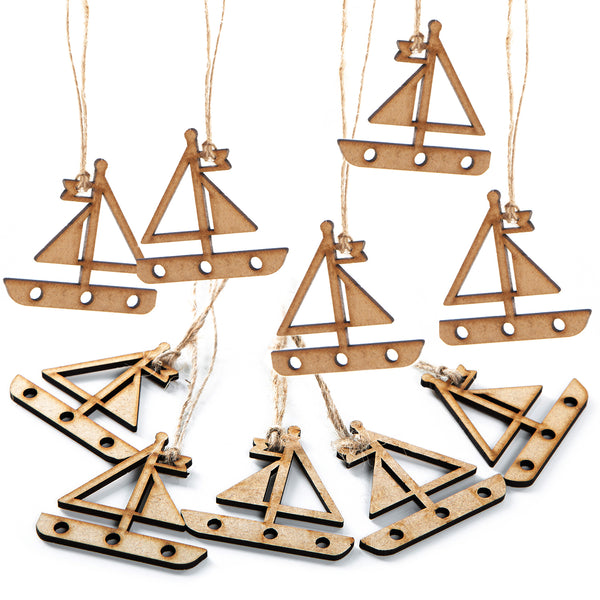 4 x 10 Holz Anhänger maritim - Anker + Segelboot + Schiff + Steuerrad