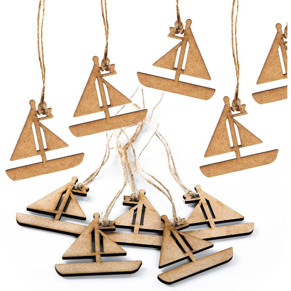 10 kleine Holz Segelschiffe mit Schnur zum Aufhängen - 6 cm - Foto 1