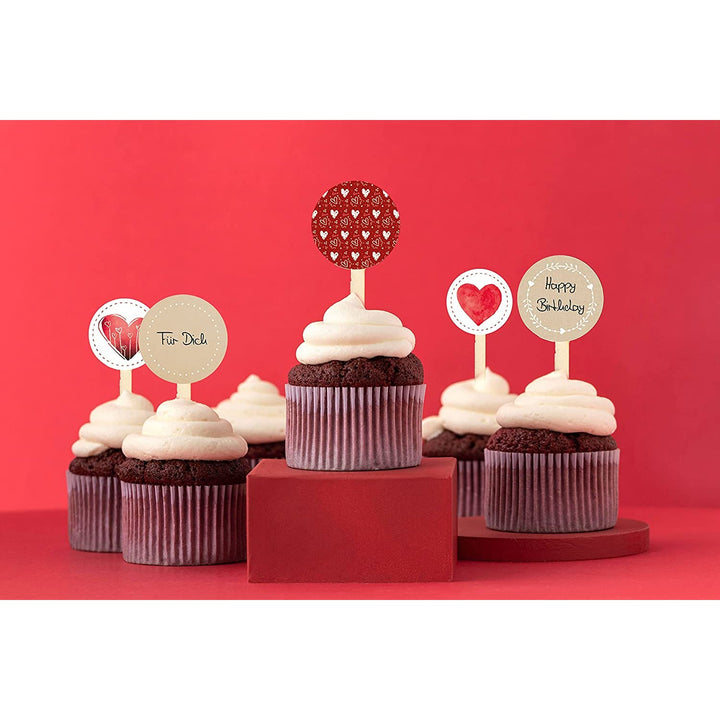 12 kleine Caketopper für Cupcakes, Muffins, kleine Kuchen - 9 cm aus Holz - Foto 2