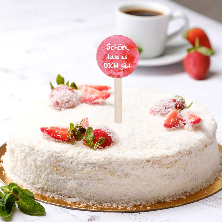12 kleine Caketopper für Cupcakes, Muffins, kleine Kuchen - 9 cm aus Holz - Foto 3