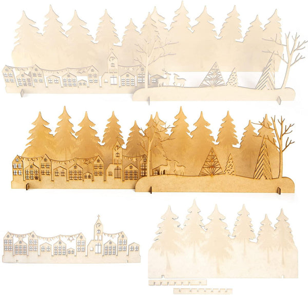 Weihnachtslandschaft Häuser und Bäume zum Hinstellen - 41 cm aus Holz