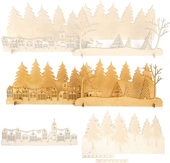 Weihnachtslandschaft Häuser und Bäume zum Hinstellen - 41 cm aus Holz