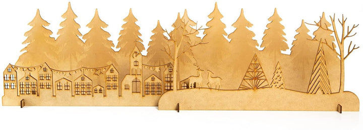 Weihnachtslandschaft Häuser und Bäume zum Hinstellen - 41 cm aus Holz