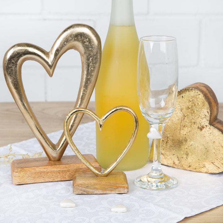 3 kleine Herz Figuren aus Metall & Holz Gold braun - Dekoherz Silhouette Herzfigur 13 cm - Foto 2