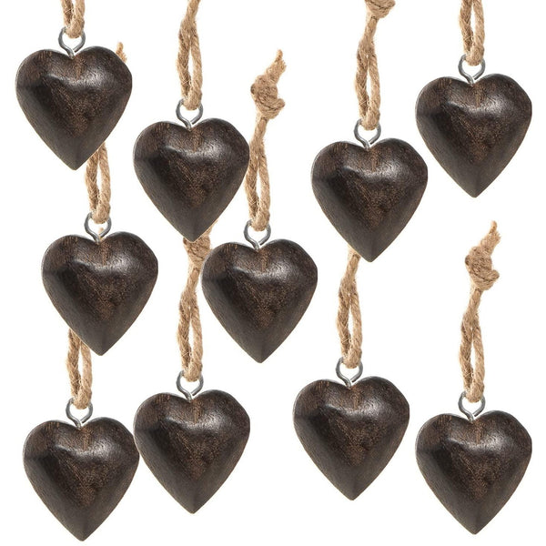 10 Herz Anhänger Dunkelbraun aus Holz - Shabby Vintage - Foto 1