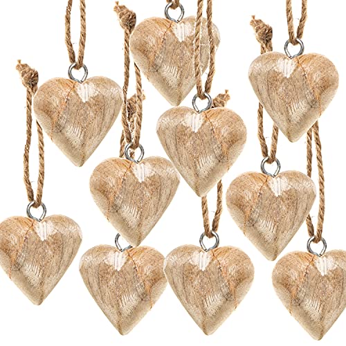 10 naturfarbene Holzherzen mit Schnur zum Aufhängen - Natur braun - Foto 1