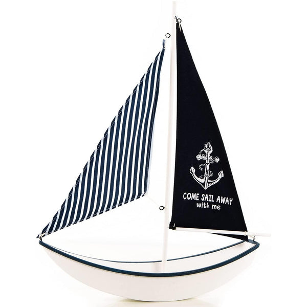 Großes Segelschiff aus Holz & Stoff 42 cm - Segelboot schwarz weiß "Come sail with me" - Foto 1