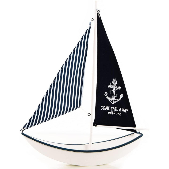 Großes Segelschiff aus Holz & Stoff 42 cm - Segelboot schwarz weiß "Come sail with me" - Foto 1