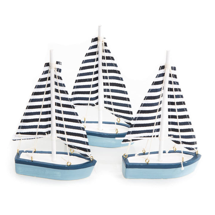3 kleine Segelboote aus Holz & Stoff 16 cm - maritime Deko zum Hinstellen - Foto 1