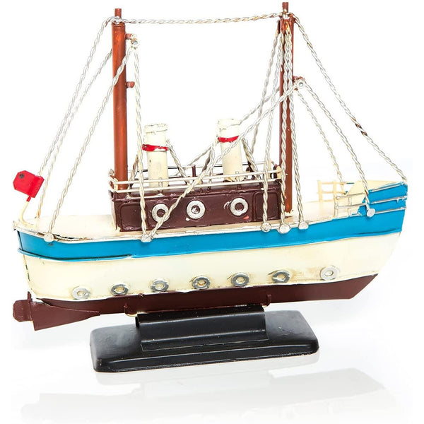 Großes Schiff aus Metall - Dampfer Metallschiff nautisch blau weiß vintage 20,5 cm - Foto 1