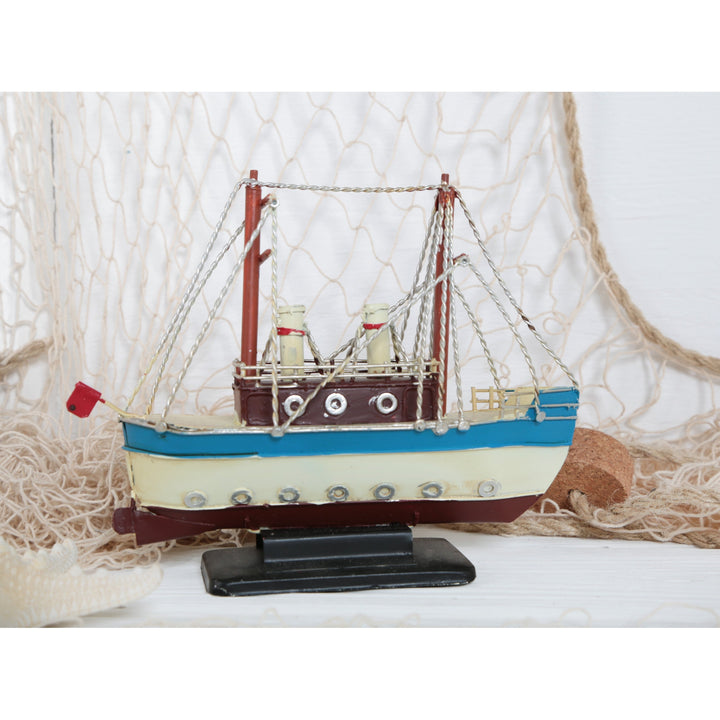 Großes Schiff aus Metall - Dampfer Metallschiff nautisch blau weiß vintage 20,5 cm - Foto 2