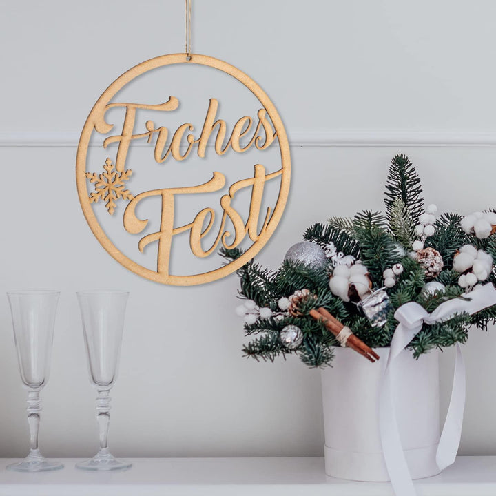 Weihnachtlicher Türkranz aus Holz FROHES FEST ø 24,5 cm - Foto 2