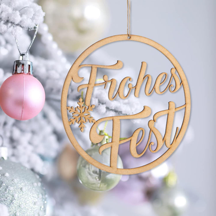 Weihnachtlicher Türkranz aus Holz FROHES FEST ø 24,5 cm - Foto 3