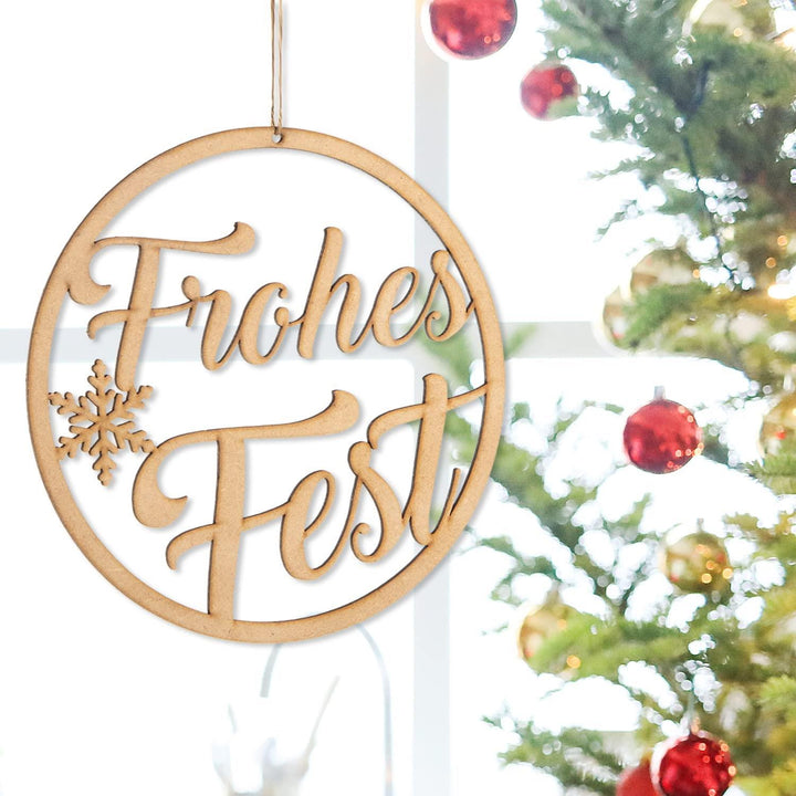 Weihnachtlicher Türkranz aus Holz FROHES FEST ø 24,5 cm - Foto 4