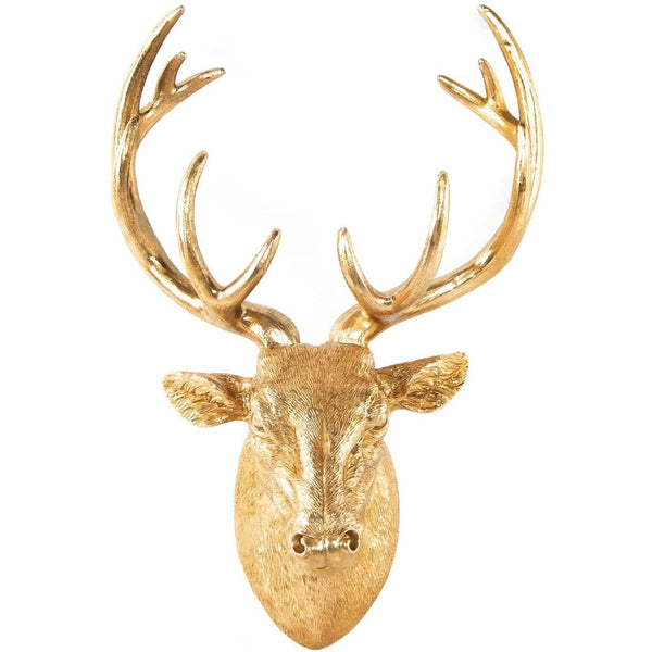 Hirschkopf Wandskulptur aus Kunstharz Gold mit Geweih - Foto 1