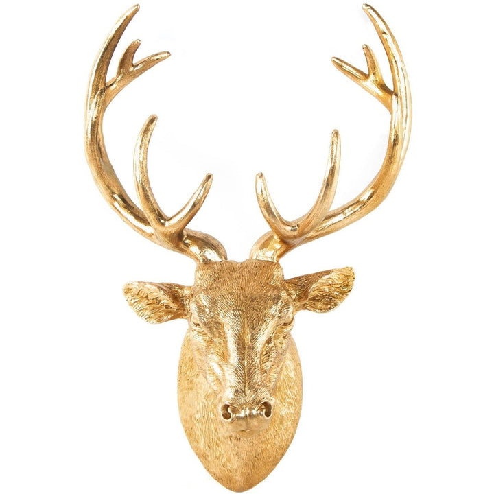 Hirschkopf Wandskulptur aus Kunstharz Gold mit Geweih - Foto 1