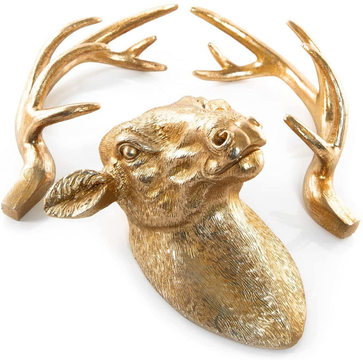 Hirschkopf Wandskulptur aus Kunstharz Gold mit Geweih - Foto 2