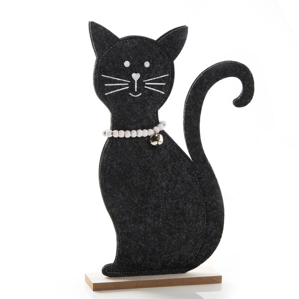 Schwarze Katze - 29 cm aus Filz - Kater zum Hinstellen - Foto 1