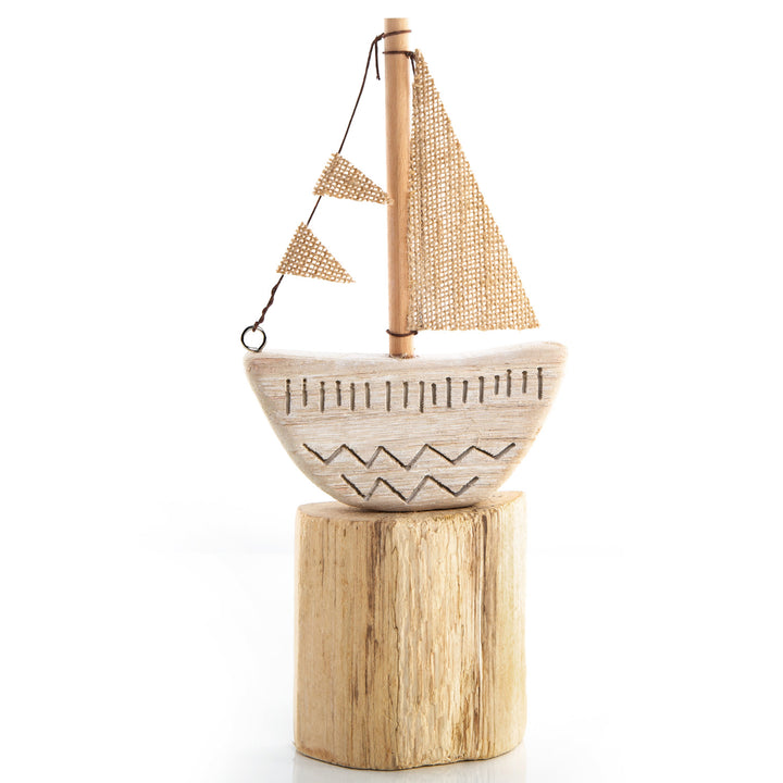 Holzschiff natur braun 30 cm - Segelboot Figur maritim - Foto 1