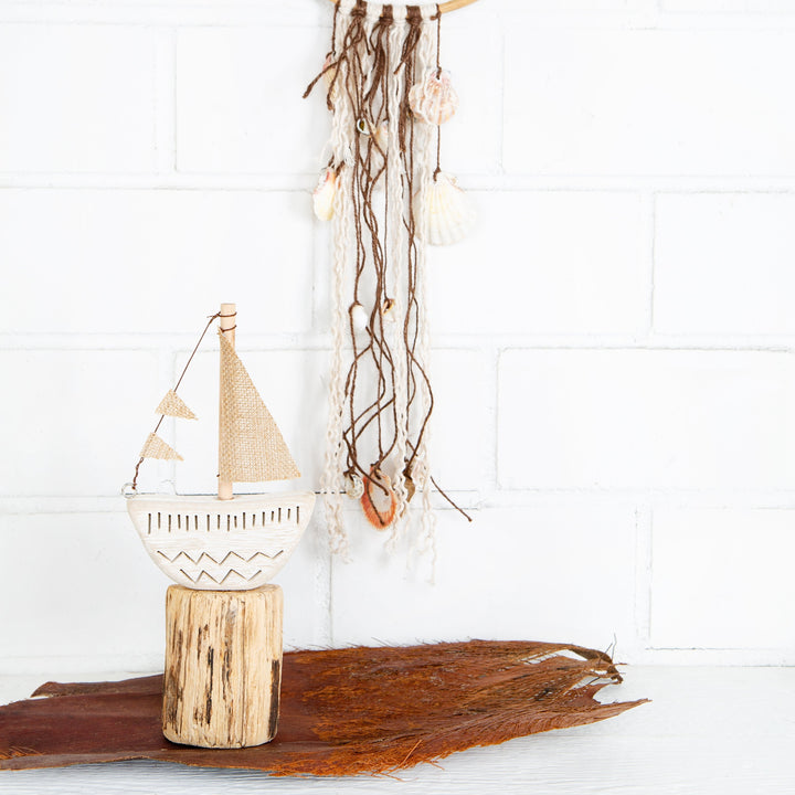 Holzschiff natur braun 30 cm - Segelboot Figur maritim - Foto 3