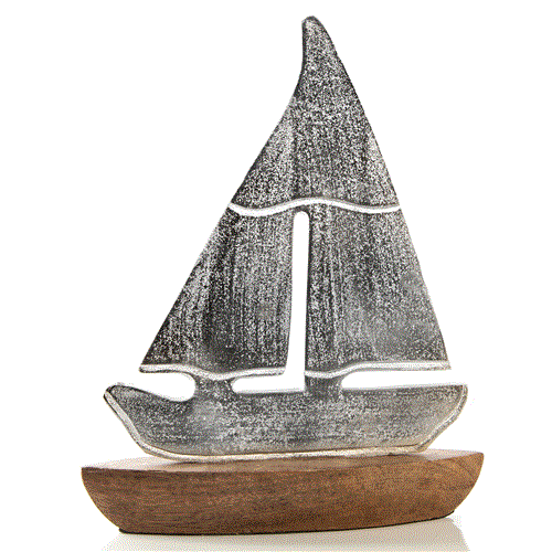 Großes Segelschiff aus Metall auf Holz Sockel 27 x 7 x 32 cm silberfarben - Foto 1