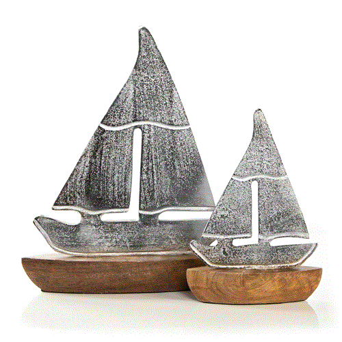 3 kleine Segelschiffe aus Blech Metal - 12,5 cm braun rostfarben