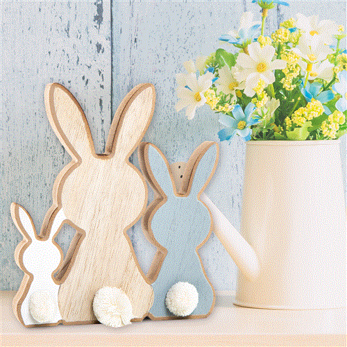 Hasenfamilie Figur aus Holz - 3 Osterhasen - Foto 2