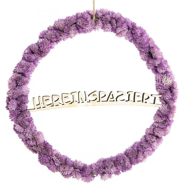 Türkranz lila Kunstblumen + Holz Schriftzug HEREINSPAZIERT - Ø 28 cm - Foto 1
