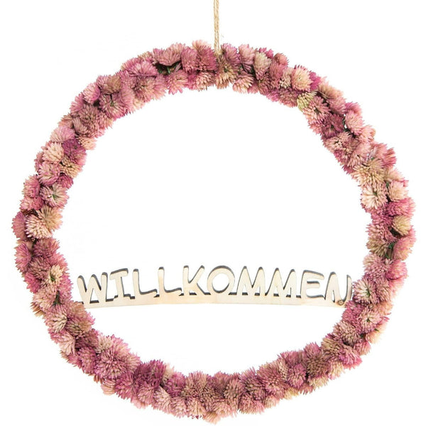 Türkranz WILLKOMMEN aus Kunststoff & Holz rosa pink - 28 cm - Foto 1