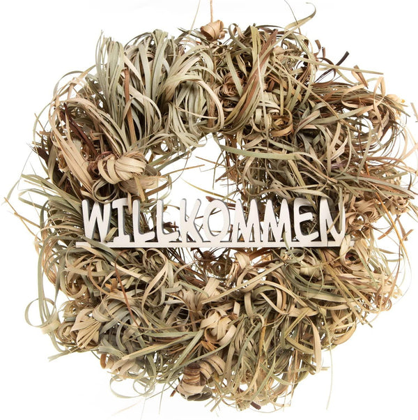 Türkranz aus getrockneten Gräsern mit Holz-Schriftzug WILLKOMMEN - Foto 1