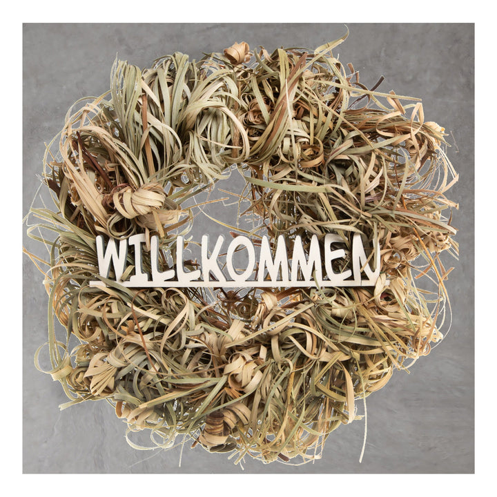 Türkranz aus getrockneten Gräsern mit Holz-Schriftzug WILLKOMMEN - Foto 5