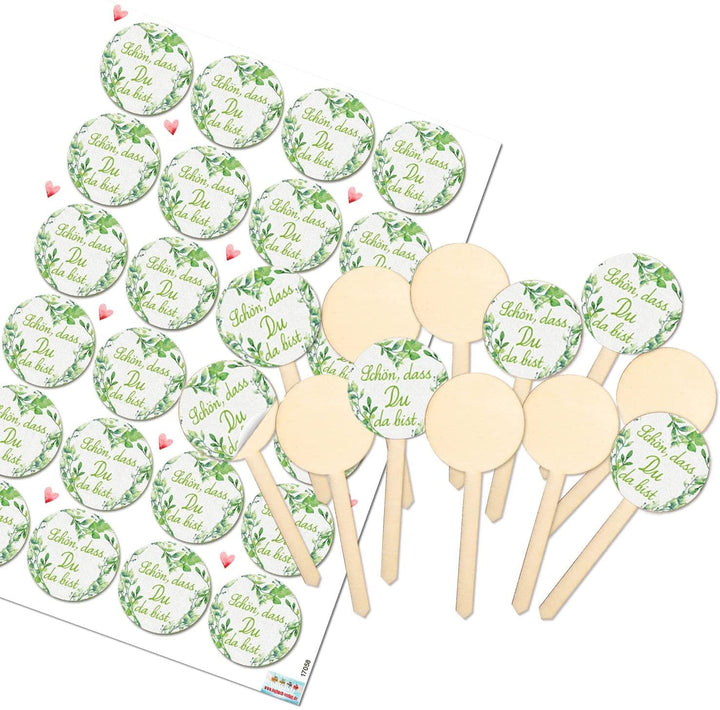 Logbuch-Verlag 12 Cupcake Topper - Muffinstecker 9 cm mit Herz Aufkleber rosa beige - Deko Verzierung für Muffins Cupcakes & kleine Kuchen
