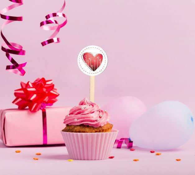 Logbuch-Verlag 12 kleine Kuchenstecker aus Holz 9 cm - Muffin Cupcake Mini-Kuchen Topper mit Herzaufkleber blau türkis Taufe Kommunion