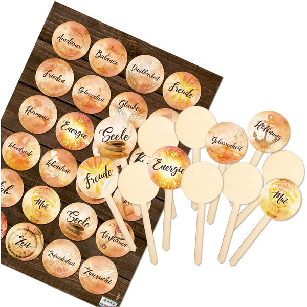 12 kleine Caketopper aus Holz - Kuchenstecker mit Aufkleber LIEBE GLÜCK für kleine Kuchen & Muffins - Hochzeitsdeko - Foto 1