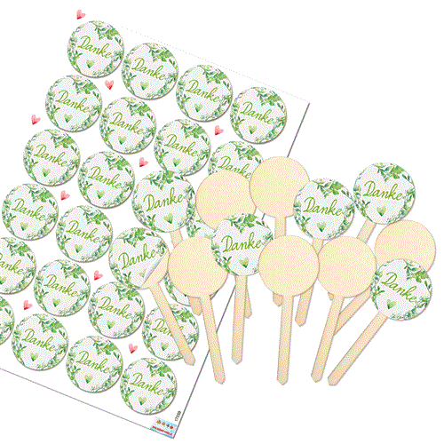 12 kleine Holzstecker 9 cm mit Aufkleber DANKE grün weiß - Cupcake Topper Muffin Stecker Pflanzenstecker für Hochzeit Gastgeschenke - Foto 1