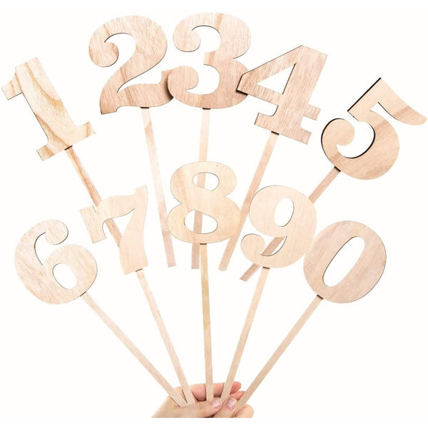 10 Holz Zahlen auf Stab 0 - 9 - Holzzahlen Zahlenstecker - Foto 1