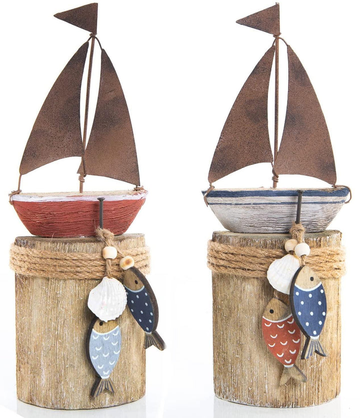 Deko Stadt aus Holz mit Leuchtturm Haus Segelboot - Dekoidee