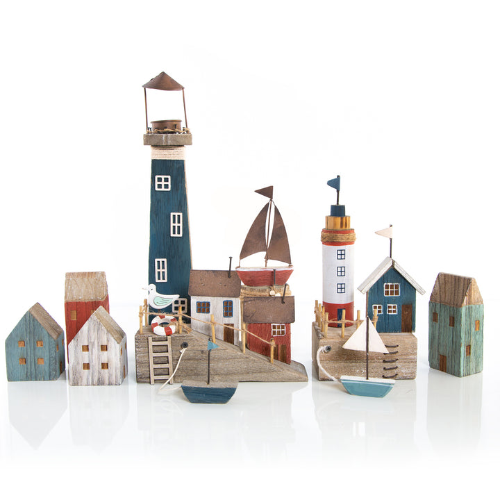 Maritime Deko Stadt - Hafenstadt aus Holz mit Leuchtturm 8-teilig - Foto 1