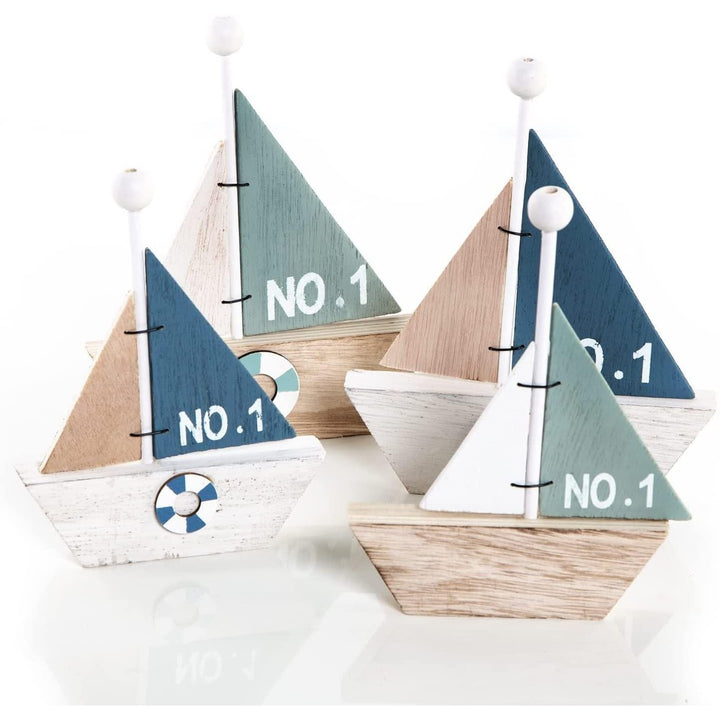 4 kleine Holz Segelboote als Maritime Deko 18 cm + 15,5 cm - Foto 1