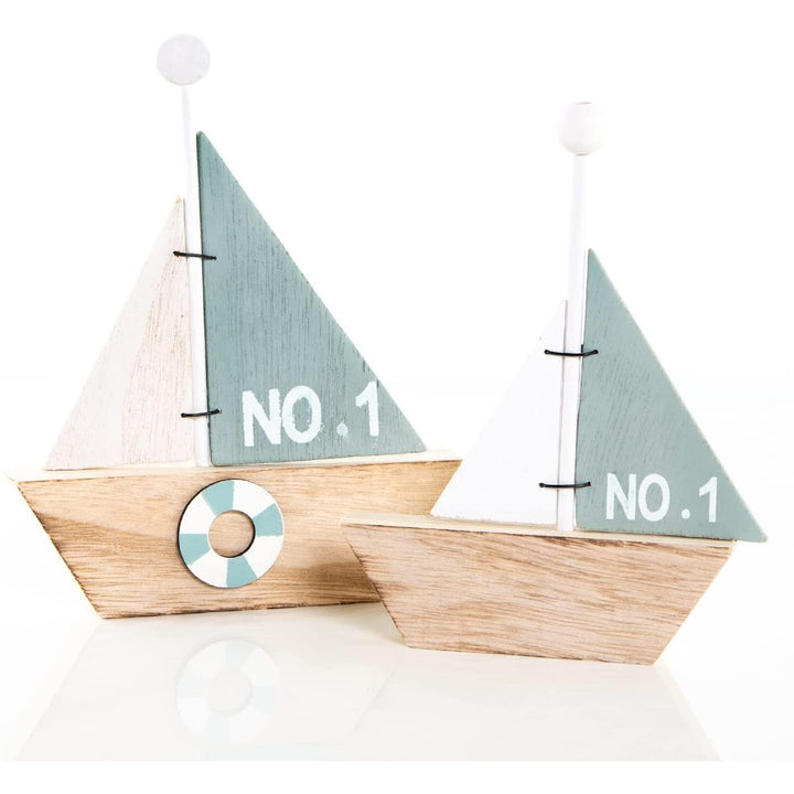 2 Holz Schiffe türkis Natur 15,5 cm + 18 cm - Dekoidee - Foto 1
