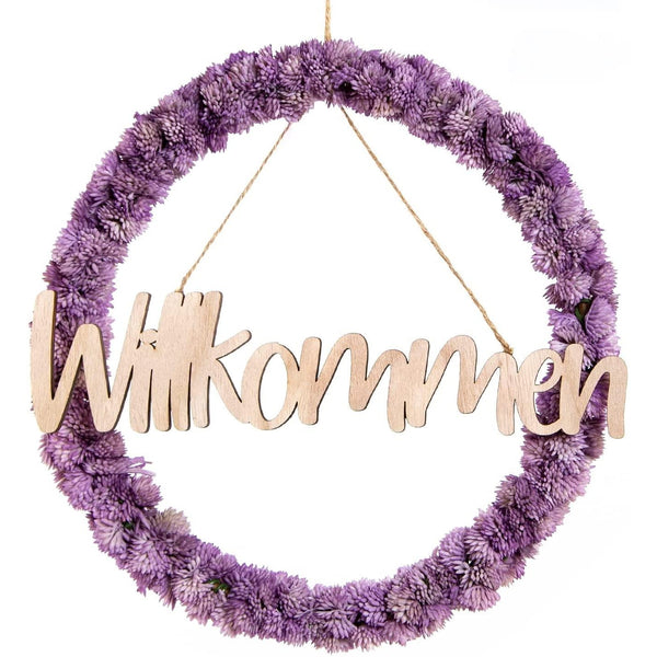 Türkranz aus Kunstblumen mit Holzschriftzug WILLKOMMEN - Foto 1