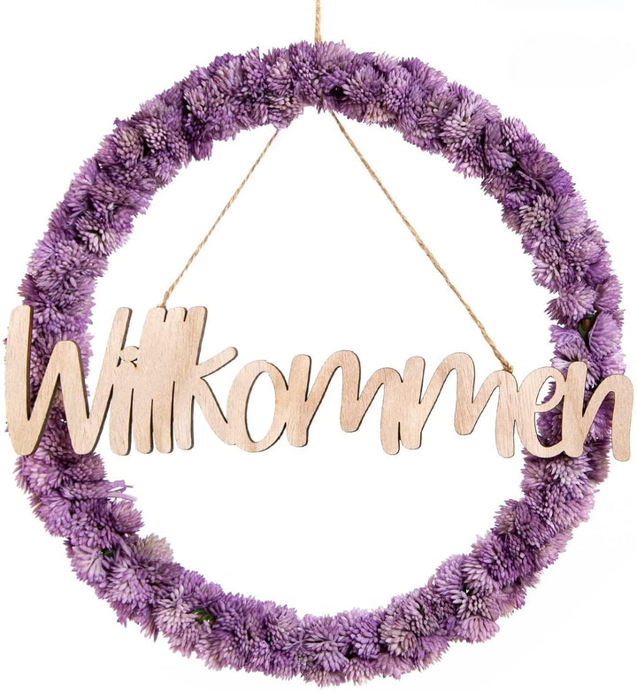 Kunstblumen Ring violett mit Text Schild LIEBLINGSPLATZ aus Holz