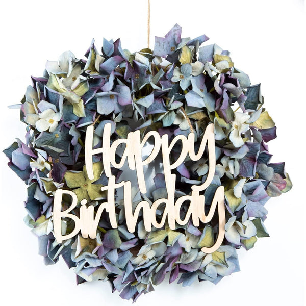 Künstl. Hortensienkranz blau mit Text Schild Happy Birthday - Foto 1