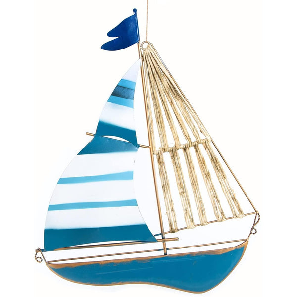 Segelschiff Wanddekoration aus Metall blau türkis 47 x 55 cm - Wandbild Segelboot Metalldeko Maritime Deko - Foto 1