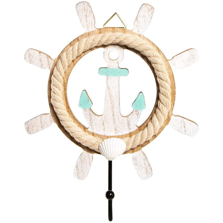 Maritimer Wandhaken mit Anker-Motiv - natur weiß aus Holz - Foto 1