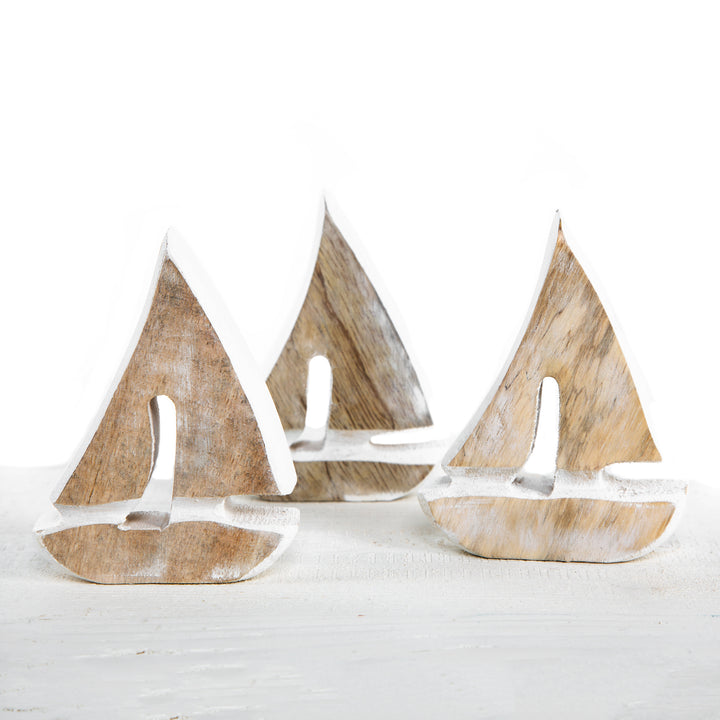 3 kleine Holzboote I used Look I 10,5 cm weiß braun - Foto 2