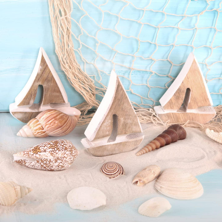 3 kleine Holzboote I used Look I 10,5 cm weiß braun - Foto 3