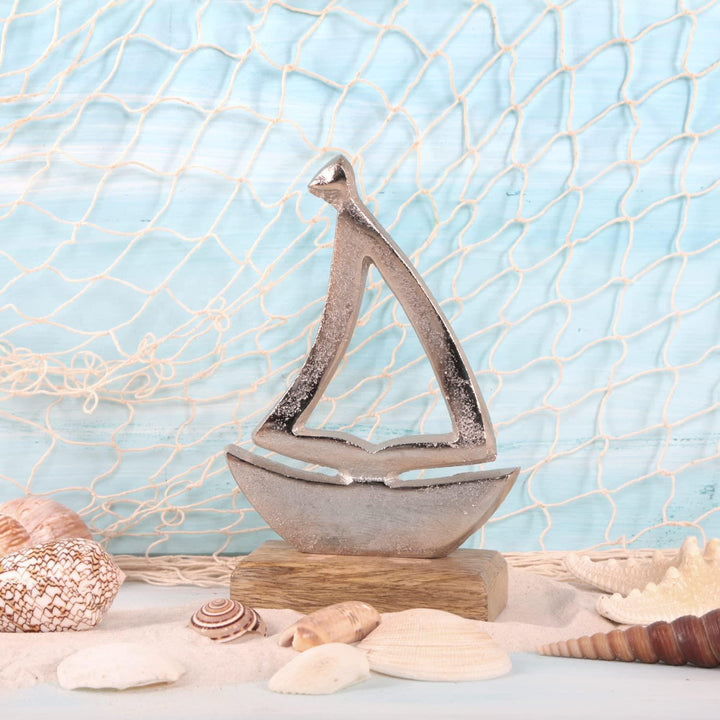 2 Segelboote aus Metall & Holz - Segeln Schiff Boot Figuren